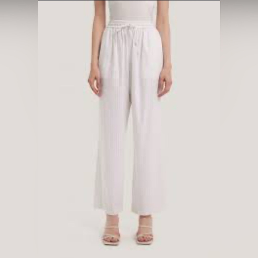 NWT Wide Leg Linen Elastic Waist Pants - Cream - Picture 3 of 3